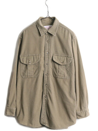 US企画 フィルソン モールスキン シャツ メンズ L 古着 FILSON コットン ネルシャツ シャモア 長袖シャツ ヘビーウェイト 無地 ネル カーキ