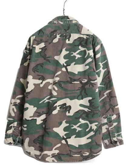 90s カベラス ウッドランド カモ シャモア クロス シャツ メンズ M 程/ 90年代 オールド Cabelas ネルシャツ フランネル アウトドア 迷彩