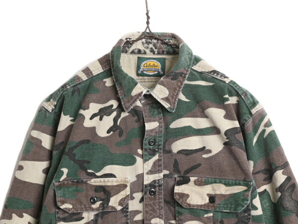 90s カベラス ウッドランド カモ シャモア クロス シャツ メンズ M 程/ 90年代 オールド Cabelas ネルシャツ フランネル アウトドア 迷彩