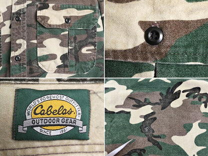 90s カベラス ウッドランド カモ シャモア クロス シャツ メンズ M 程/ 90年代 オールド Cabelas ネルシャツ フランネル アウトドア 迷彩