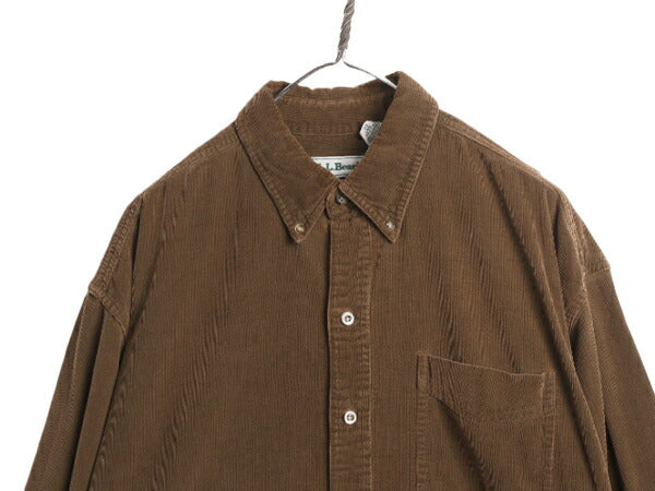 90s エルエルビーン コーデユロイ 長袖 ボタンダウン シャツ メンズ L / 90年代 オールド LLBEAN アウトドア 長袖シャツ ポケット付き 無地