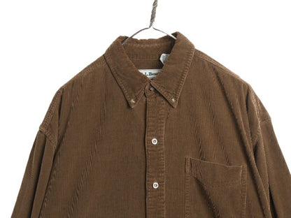 90s エルエルビーン コーデユロイ 長袖 ボタンダウン シャツ メンズ L / 90年代 オールド LLBEAN アウトドア 長袖シャツ ポケット付き 無地