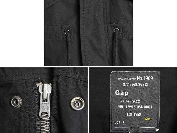 GAP モッズ パーカー タイプ ロング コート メンズ S 古着 ギャップ ジャケット フード フルジップ ミリタリー ブルゾン ブラック コットン