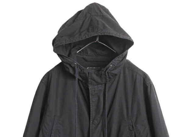 GAP モッズ パーカー タイプ ロング コート メンズ S 古着 ギャップ ジャケット フード フルジップ ミリタリー ブルゾン ブラック コットン