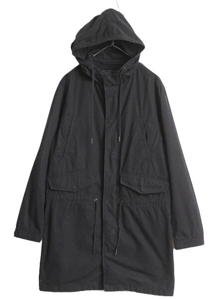 GAP モッズ パーカー タイプ ロング コート メンズ S 古着 ギャップ ジャケット フード フルジップ ミリタリー ブルゾン ブラック コットン