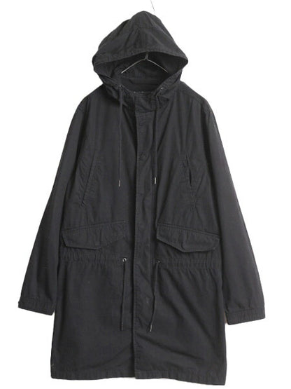 GAP モッズ パーカー タイプ ロング コート メンズ S 古着 ギャップ ジャケット フード フルジップ ミリタリー ブルゾン ブラック コットン