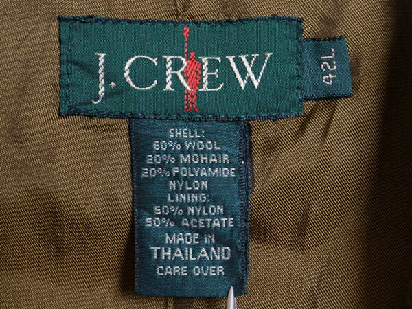 90s J CREW テーラード ジャケット メンズ XL 古着 旧タグ オールド 巨人タグ ジェイクルー ブレザー ウール モヘア 大きいサイズ オリーブ