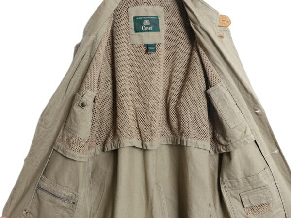 90s オービス コットン ハンティング ジャケット メンズ L / オールド ORVIS アウトドア テーラード ブレザー 本革 レザー エルボーパッチ
