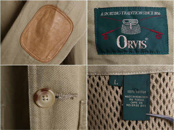 90s オービス コットン ハンティング ジャケット メンズ L / オールド ORVIS アウトドア テーラード ブレザー 本革 レザー エルボーパッチ