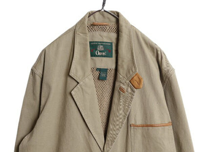 90s オービス コットン ハンティング ジャケット メンズ L / オールド ORVIS アウトドア テーラード ブレザー 本革 レザー エルボーパッチ