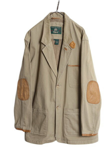 90s オービス コットン ハンティング ジャケット メンズ L / オールド ORVIS アウトドア テーラード ブレザー 本革 レザー エルボーパッチ