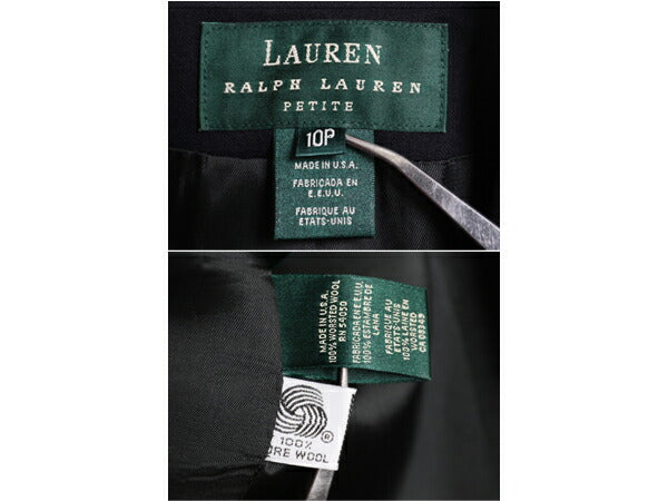 90s USA製 LAUREN ラルフローレン テーラード ジャケット レディース M 程/ 古着 オールド ブレザー ポロ 紺ブレ 金ボタン クレスト 濃紺