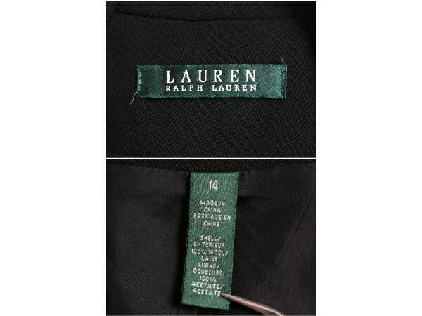 90s LAUREN ラルフローレン テーラード ジャケット レディース XL 程 オールド ポロ ブレザー クッキー クレスト 紺ブレ 金ボタン ブラック