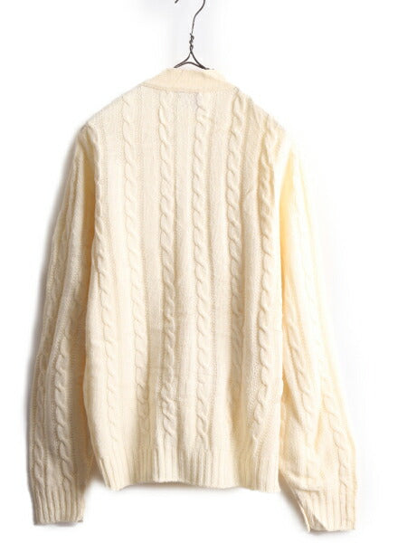 70s USA製 ジャンセン アクリル ケーブル ニット カーディガン メンズ M / 古着 70年代 ヴィンテージ Jantzen セーター 前開き ナチュラル