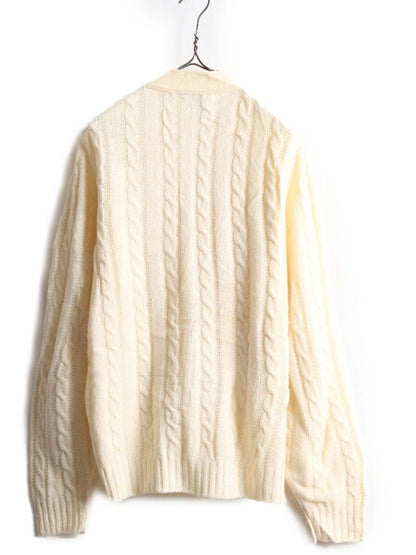 70s USA製 ジャンセン アクリル ケーブル ニット カーディガン メンズ M / 古着 70年代 ヴィンテージ Jantzen セーター 前開き ナチュラル