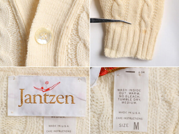 70s USA製 ジャンセン アクリル ケーブル ニット カーディガン メンズ M / 古着 70年代 ヴィンテージ Jantzen セーター 前開き ナチュラル