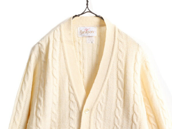 70s USA製 ジャンセン アクリル ケーブル ニット カーディガン メンズ M / 古着 70年代 ヴィンテージ Jantzen セーター 前開き ナチュラル