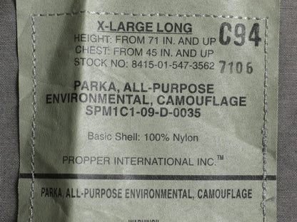09年製 米軍実物 APECS ゴアテックス デジタル タイガーカモ 迷彩 ジャケット X-LARGE LONG / 古着 軍物 ミリタリー USAF ABU エアフォース