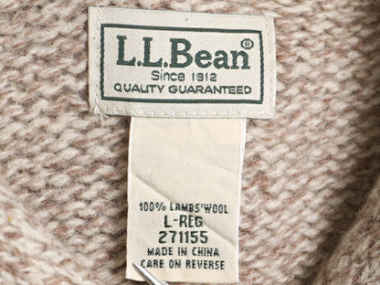 エルエルビーン ショールカラー ラム ウール ニット セーター メンズ L 古着 LLBEAN プルオーバー エルボーパッチ LLビーン アウトドア 杢