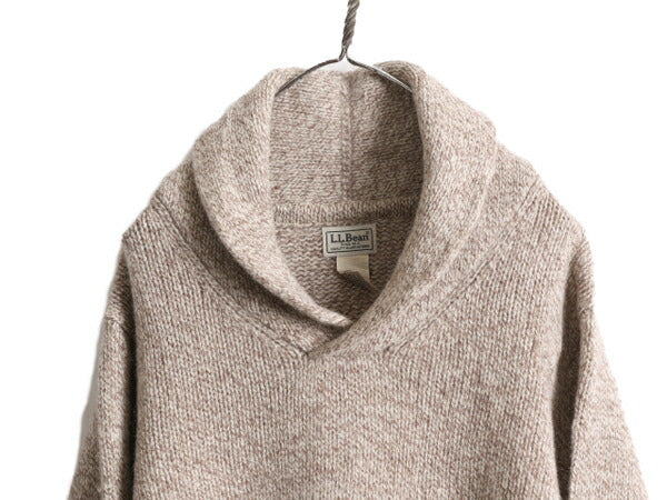 エルエルビーン ショールカラー ラム ウール ニット セーター メンズ L 古着 LLBEAN プルオーバー エルボーパッチ LLビーン アウトドア 杢