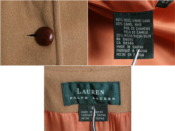 90s LAUREN ラルフローレン テーラード ジャケット レディース M 程/ 古着 90年代 オールド ポロ ブレザー ウール キャメル ヘア トラッド
