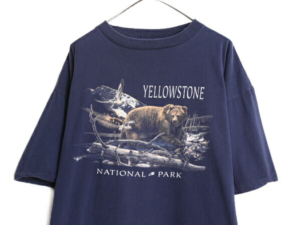 90s USA製 アニマル アート イラスト プリント 半袖 Tシャツ メンズ XXL 古着 オールド ベア イエローストーン ヘビーウェイト スーベニア
