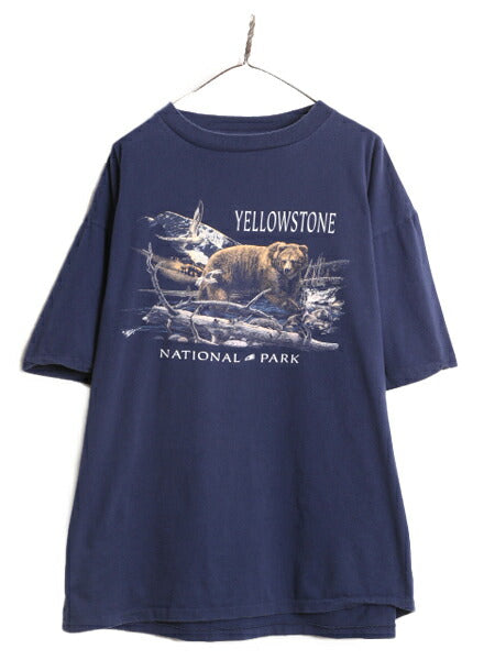 90s USA製 アニマル アート イラスト プリント 半袖 Tシャツ メンズ XXL 古着 オールド ベア イエローストーン ヘビーウェイト スーベニア