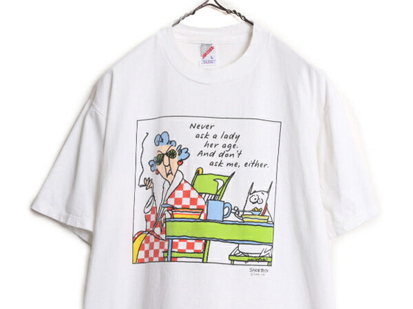 80s 90s USA製 メッセージ イラスト プリント 半袖 Tシャツ メンズ L 80年代 90年代 オールド ヴィンテージ 半袖Tシャツ ヘビーウェイト 白