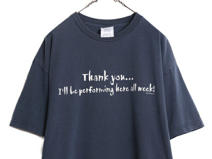 00s USA製 ジョーク メッセージ プリント 半袖 Tシャツ メンズ XL 古着 00年代 オールド ヘビーウェイト 大きいサイズ プリントT ネイビー