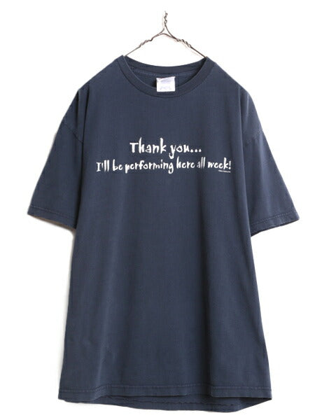 00s USA製 ジョーク メッセージ プリント 半袖 Tシャツ メンズ XL 古着 00年代 オールド ヘビーウェイト 大きいサイズ プリントT ネイビー