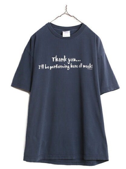 00s USA製 ジョーク メッセージ プリント 半袖 Tシャツ メンズ XL 古着 00年代 オールド ヘビーウェイト 大きいサイズ プリントT ネイビー