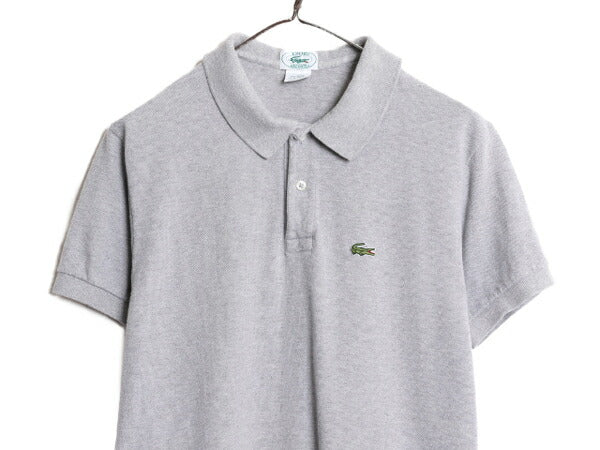 80s USA製 ラコステ 鹿の子 半袖 ポロシャツ メンズ L / 古着 80年代 ヴィンテージ LACOSTE 半袖シャツ ワンポイント ワニ刺繍 コットン 灰