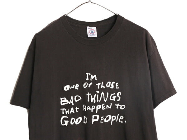 90s ジョーク メッセージ プリント 半袖 Tシャツ メンズ L 90年代 オールド プリントT ヘビーウェイト ブラック アート コットン DELTA 黒