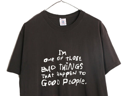 90s ジョーク メッセージ プリント 半袖 Tシャツ メンズ L 90年代 オールド プリントT ヘビーウェイト ブラック アート コットン DELTA 黒