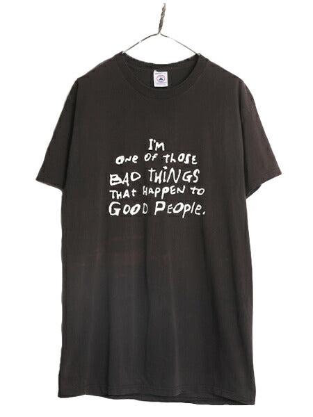 90s ジョーク メッセージ プリント 半袖 Tシャツ メンズ L 90年代 オールド プリントT ヘビーウェイト ブラック アート コットン DELTA 黒