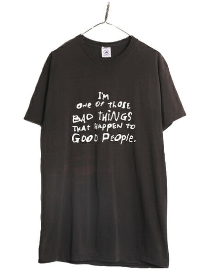 90s ジョーク メッセージ プリント 半袖 Tシャツ メンズ L 90年代 オールド プリントT ヘビーウェイト ブラック アート コットン DELTA 黒