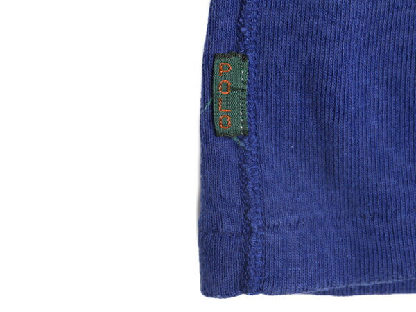 90s ポロ ラルフローレン ヘンリーネック リブ編み 半袖 Tシャツ メンズ M / 古着 90年代 オールド アンダーシャツ ポニー無し 無地 ブルー