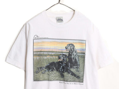 00s ドッグ アート イラスト プリント Tシャツ メンズ L 00年代 オールド アニマル 犬 ハンティング ヘビーウェイト クルーネック ホワイト