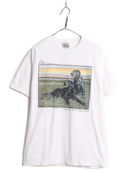 00s ドッグ アート イラスト プリント Tシャツ メンズ L 00年代 オールド アニマル 犬 ハンティング ヘビーウェイト クルーネック ホワイト