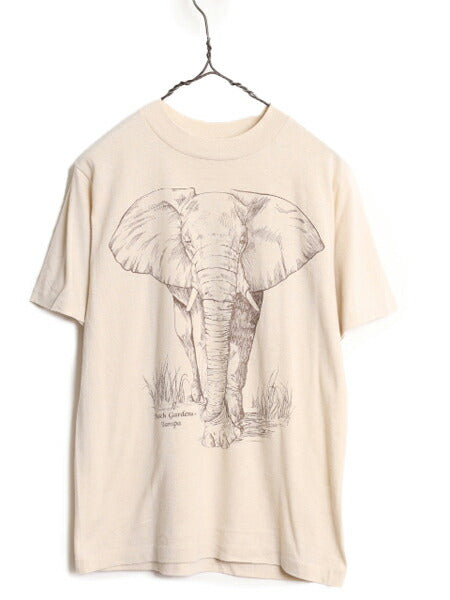 80s USA製 ゾウ アート イラスト 両面 プリント 半袖 Tシャツ メンズ M 小さめ / 80年代 ヴィンテージ アニマル シングルステッチ サファリ