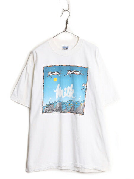 00s ウシ アート イラスト プリント 半袖 Tシャツ メンズ XL / 古着 00年代 オールド アニマル 大きいサイズ ヘビーウェイト グラフィック