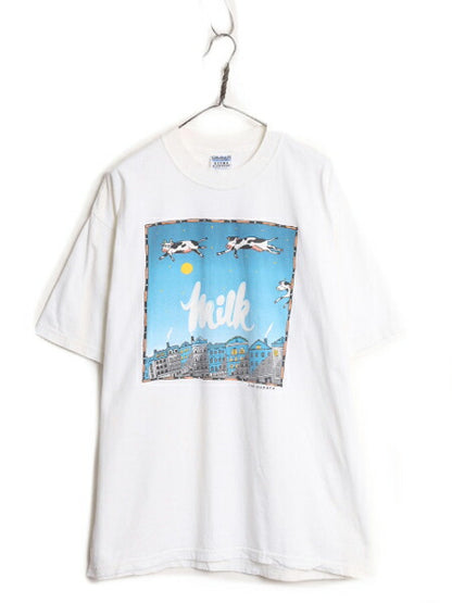 00s ウシ アート イラスト プリント 半袖 Tシャツ メンズ XL / 古着 00年代 オールド アニマル 大きいサイズ ヘビーウェイト グラフィック