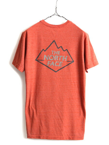 ■ ノースフェイス ポケット付き プリント 半袖 Tシャツ ( メンズ M ) 古着 The North Face グラフィック プリントT ポケT ロゴT 杢 エンジ