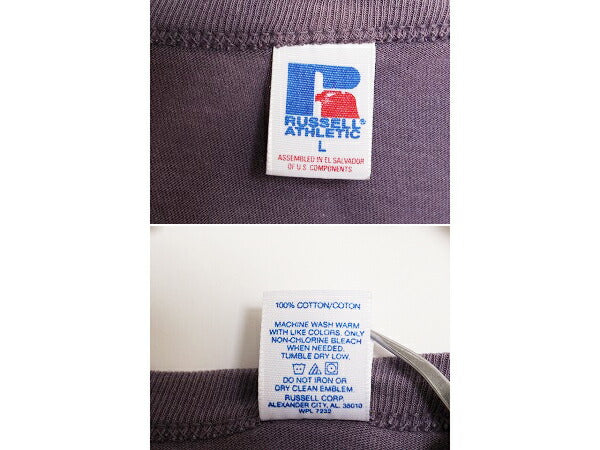 80s 90s ラッセル 無地 半袖 Tシャツ メンズ L 古着 80年代 90年代 ヴィンテージ オールド RUSSELL ヘビーウェイト クルーネック パープル