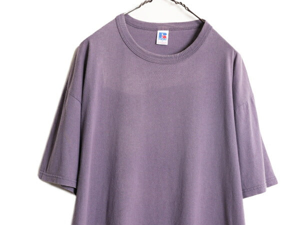 80s 90s ラッセル 無地 半袖 Tシャツ メンズ L 古着 80年代 90年代 ヴィンテージ オールド RUSSELL ヘビーウェイト クルーネック パープル