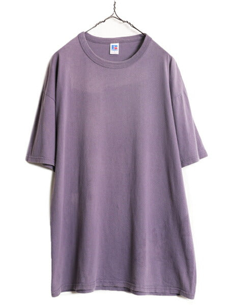 80s 90s ラッセル 無地 半袖 Tシャツ メンズ L 古着 80年代 90年代 ヴィンテージ オールド RUSSELL ヘビーウェイト クルーネック パープル