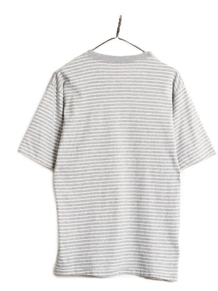 90s ボーダー 半袖 Tシャツ メンズ S 程/ 古着 90年代 オールド ヘビーウェイト シングルステッチ クルーネック 袖 ダブル 2トーン 灰 白