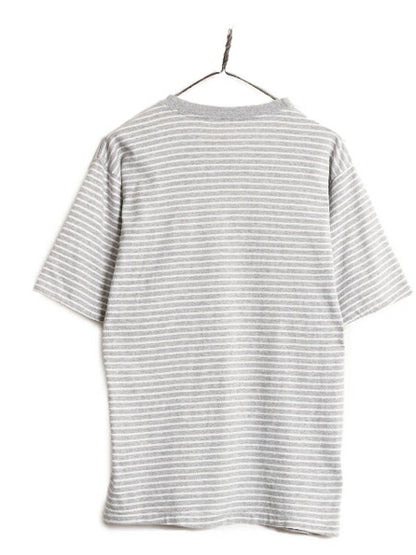 90s ボーダー 半袖 Tシャツ メンズ S 程/ 古着 90年代 オールド ヘビーウェイト シングルステッチ クルーネック 袖 ダブル 2トーン 灰 白