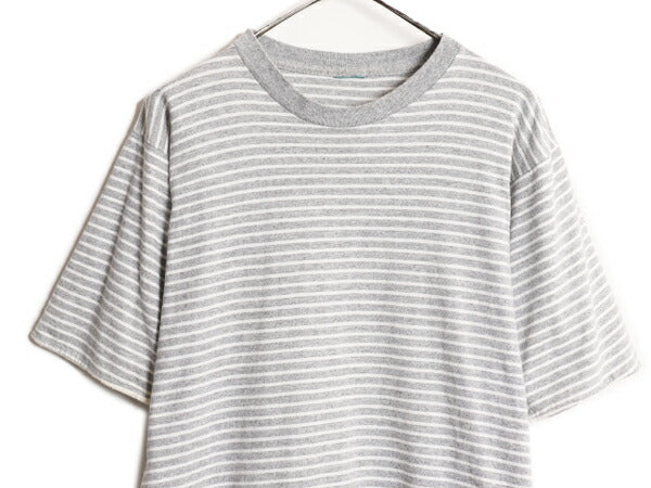 90s ボーダー 半袖 Tシャツ メンズ S 程/ 古着 90年代 オールド ヘビーウェイト シングルステッチ クルーネック 袖 ダブル 2トーン 灰 白