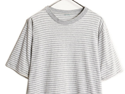 90s ボーダー 半袖 Tシャツ メンズ S 程/ 古着 90年代 オールド ヘビーウェイト シングルステッチ クルーネック 袖 ダブル 2トーン 灰 白